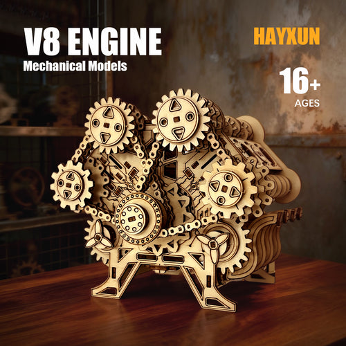 3dwooden 3D Puzzles for Adults - Wooden V8 Engine Model Kit, 3D Puzzle Model Engine Kit with Working Motor