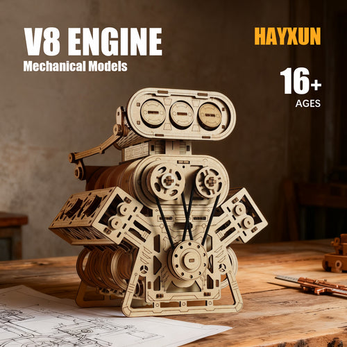 3dwooden V8 Engine 3D Puzzle Model Engine Kit for Adult, 3D Puzzles for Adults V8 Model Engine Kit with Working Motor, Building Kits Hobbies for Men, Gift for Men & Teen